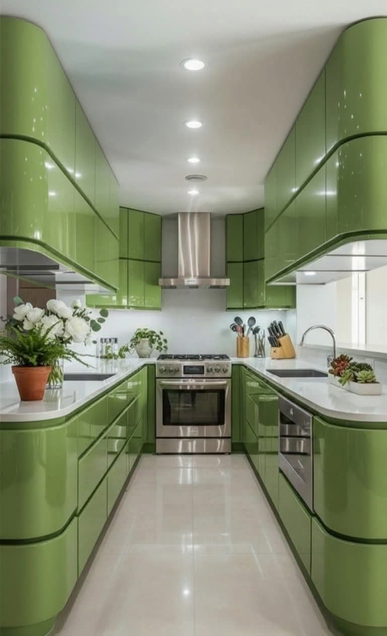 L-Shaped Compact Kitchen with Integrated Built-in Oven & Chimney Hub #48